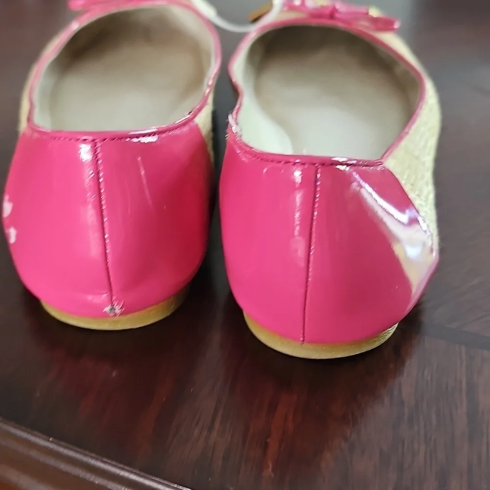 Michael Kors Jordana Pink & Straw Ballet Flats Patent MK Logo Sz 7M